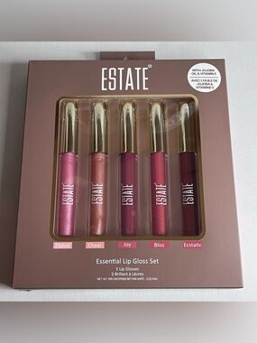 NWT Estate Cosmetics Essential Lip Gloss Set - 5 Full-Size Glosses